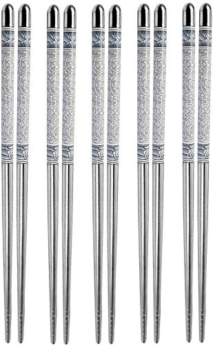 eS³kube 5 Pairs of Stainless Steel Round Chopsticks, Silver - Image 5
