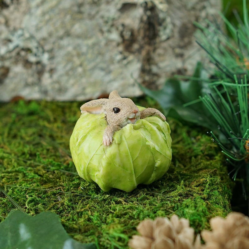 Top Collection Miniature Fairy Garden and Terrarium Rabbit Stuck in Cabbage Statue - Image 2