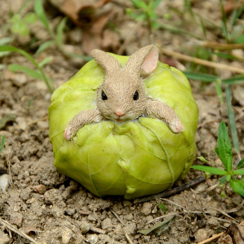 Top Collection Miniature Fairy Garden and Terrarium Rabbit Stuck in Cabbage Statue - Image 3