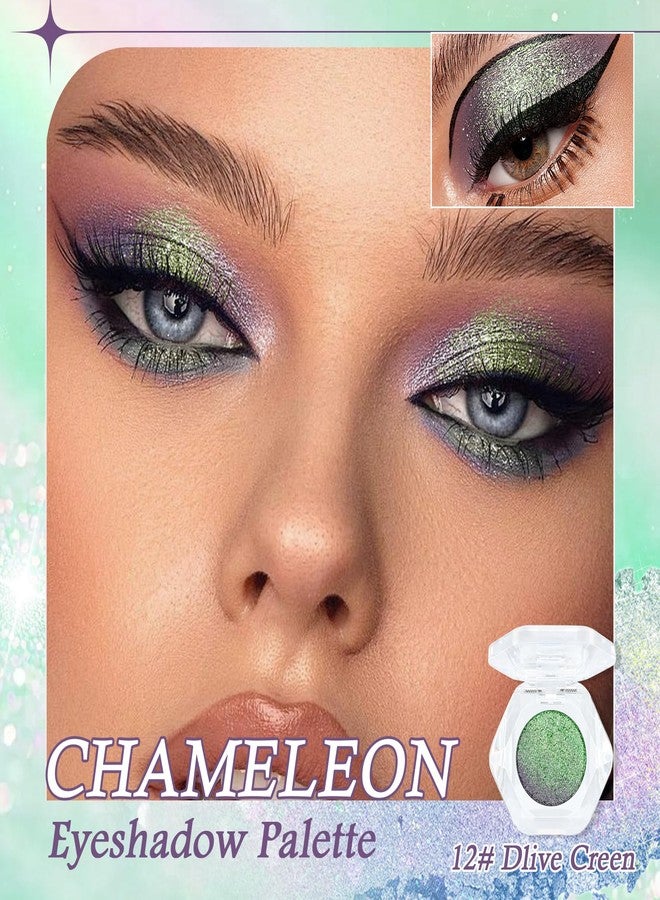 Euphily Chameleon Duochrome Glitter Eyeshadow Palette, Holographic Multichrome Metallic Shimmer Eye Shadow, Iridescent Color Shift Sparkle Mermaid Eye Brightener High-Pigment Makeup for Rave 012# Green Purple - Image 2