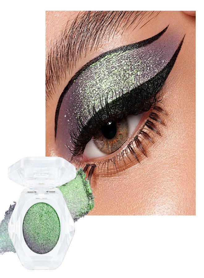 Euphily Chameleon Duochrome Glitter Eyeshadow Palette, Holographic Multichrome Metallic Shimmer Eye Shadow, Iridescent Color Shift Sparkle Mermaid Eye Brightener High-Pigment Makeup for Rave 012# Green Purple - Image 1