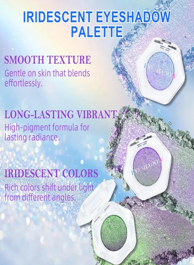 Euphily Chameleon Duochrome Glitter Eyeshadow Palette, Holographic Multichrome Metallic Shimmer Eye Shadow, Iridescent Color Shift Sparkle Mermaid Eye Brightener High-Pigment Makeup for Rave 012# Green Purple - Image 3
