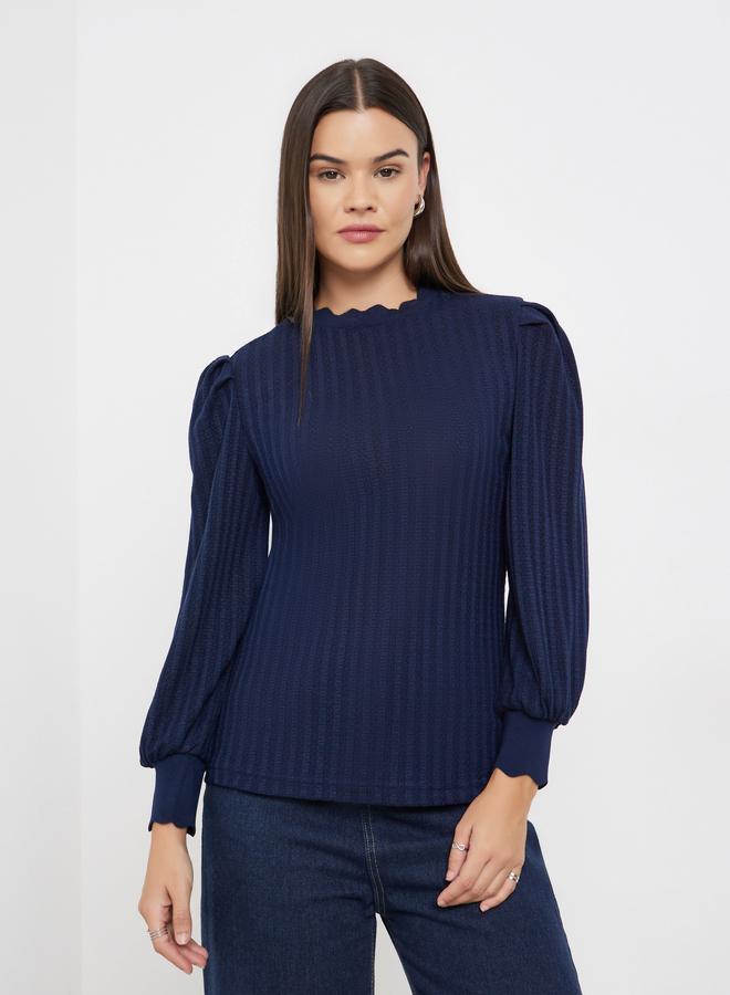 Styli Navy Blue Long Sleeve Knit Top - Image 3