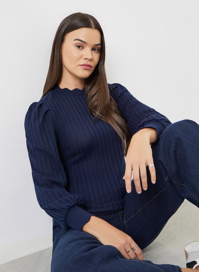 Styli Navy Blue Long Sleeve Knit Top - Image 1