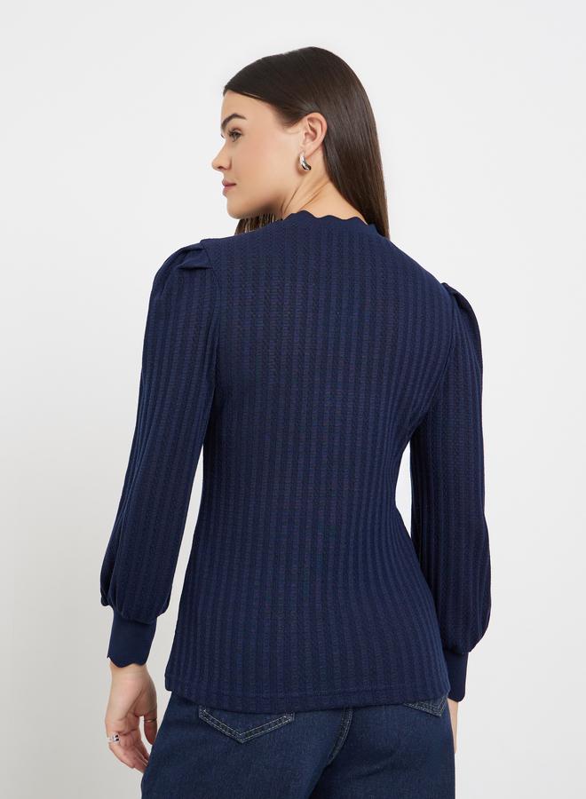 Styli Navy Blue Long Sleeve Knit Top - Image 5