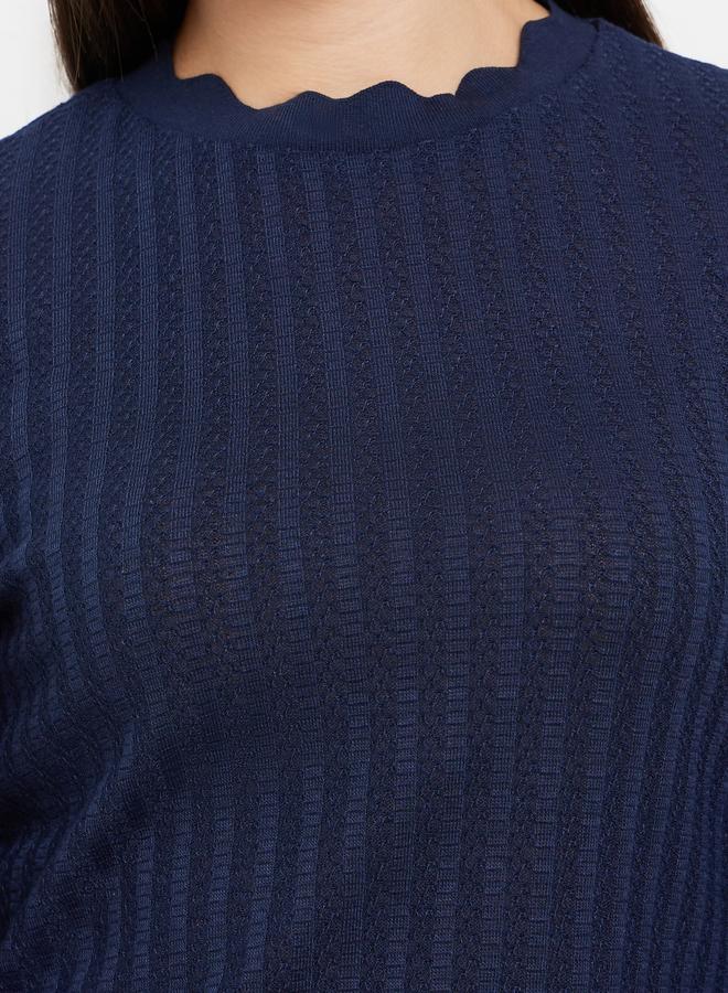 Styli Navy Blue Long Sleeve Knit Top - Image 4