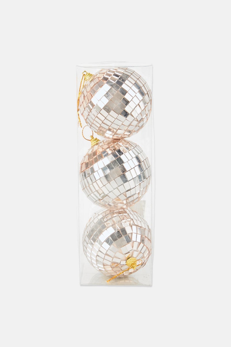Muy Mucho 3 Pcs House Of Seasons Ornament Mirror Disco Ball, Gold - Image 1
