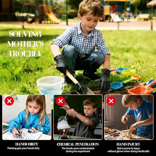 Xandoval Kids Disposable Gloves for 4-8 Years, 5Mil Small Black Nitrile Gloves for Work, Cleaning, Cooking, Gardening，Latex-Free and Powder-Free(XS,100PCS) - Image 4