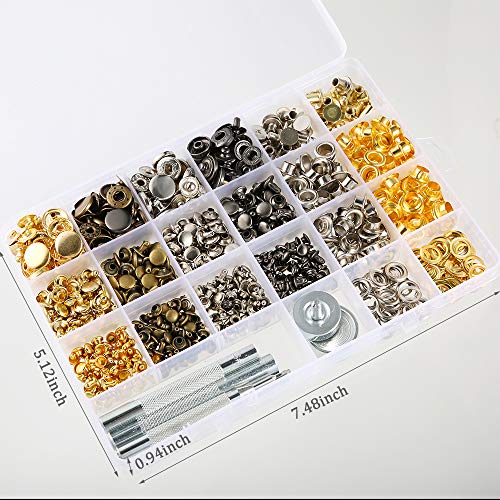 Caydo 400 Set 4 Style Snap Fasteners Kit Including Leather Rivets, Eyelets, Grommets, Binding Screws, Snap Buttons Press Studs kit with Fixing Tools for Thin Leather, Jacket, Jeans Wear - Image 2