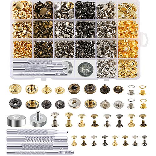 Caydo 400 Set 4 Style Snap Fasteners Kit Including Leather Rivets, Eyelets, Grommets, Binding Screws, Snap Buttons Press Studs kit with Fixing Tools for Thin Leather, Jacket, Jeans Wear - Image 1