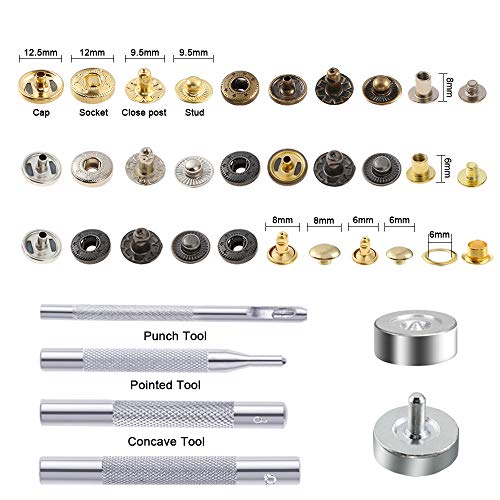 Caydo 400 Set 4 Style Snap Fasteners Kit Including Leather Rivets, Eyelets, Grommets, Binding Screws, Snap Buttons Press Studs kit with Fixing Tools for Thin Leather, Jacket, Jeans Wear - Image 3