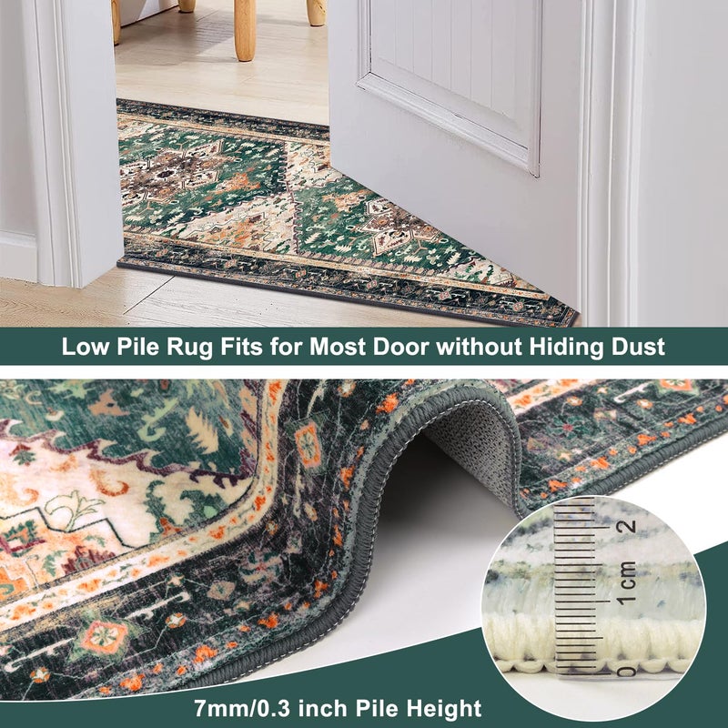 Yamaziot Washable Runner Rug, 2x8 Non-Slip Boho Vintage Hallway Rug Runner with Rubber Backing, Stain Resistant & Low Pile Faux Wool Distressed Carpet Runner for Kitchen, Laundry, Entrance, Turquoise - Image 4