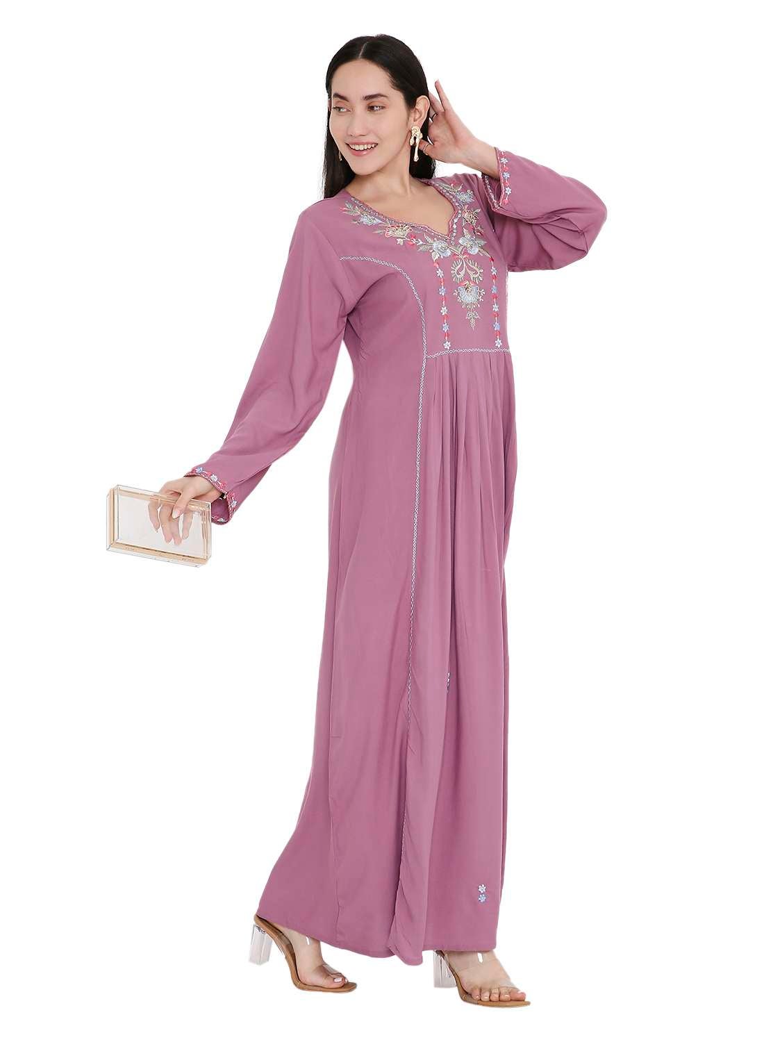 HANA & SARA UNIQUE THREAD EMBROIDERY LONG VISCOSE MODEST WEAR ARABIC FARASHA  JALABIYA DRESS
