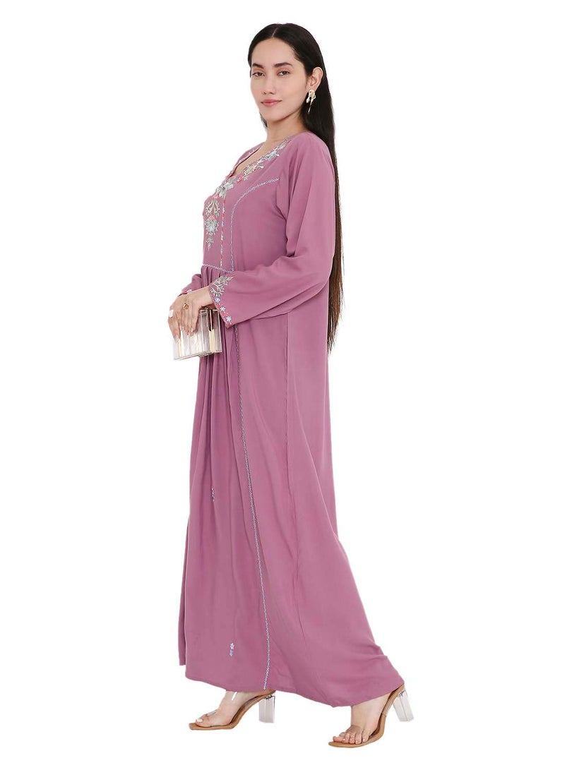 HANA & SARA UNIQUE THREAD EMBROIDERY LONG VISCOSE MODEST WEAR ARABIC FARASHA  JALABIYA DRESS - Image 4