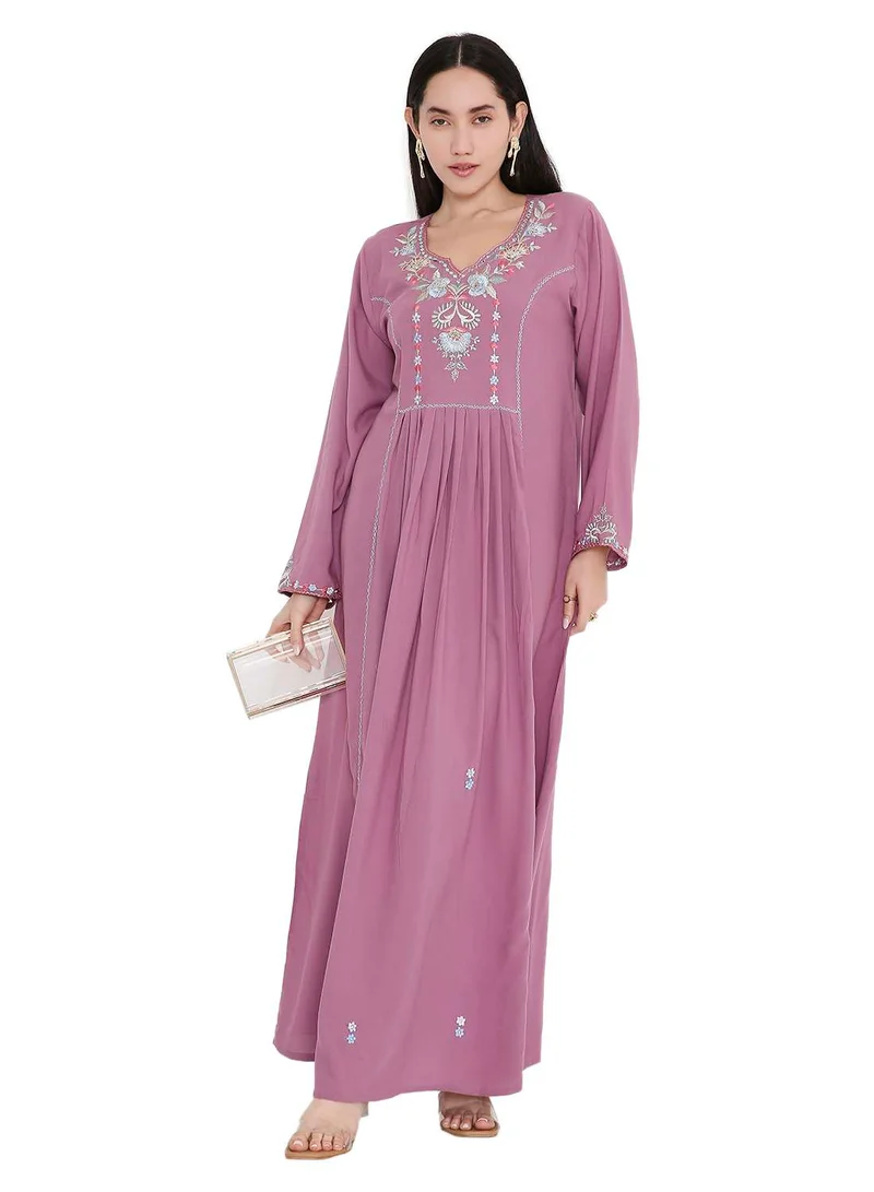 HANA & SARA UNIQUE THREAD EMBROIDERY LONG VISCOSE MODEST WEAR ARABIC FARASHA KAFTAN JALABIYA DRESS