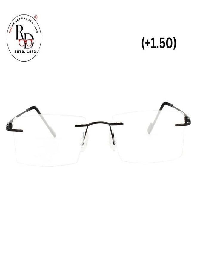 Redex Rimless Rectangle Optical Premium Reading Glasses For Men And Women Reading Power Glasses For Men & Women (Black, +1.50) - Image 2
