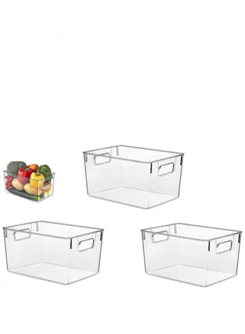 Beauenty 3 Pack Stackable Storage Box with Handles, Clear Pantry Organizer Bins, Food Storage Basket for Kitchen, Countertops, Cabinets, Refrigerator, Freezer, Bedrooms, Bathrooms Storage Box, 29x19x15CM - Image 1