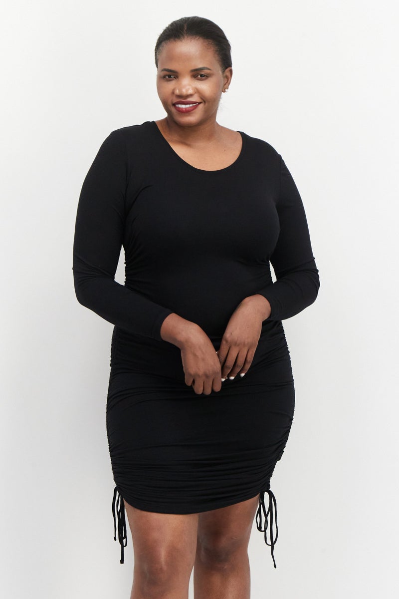 Black Tape Women Plus Size Crew Neck Mini Dress, Black - Image 1