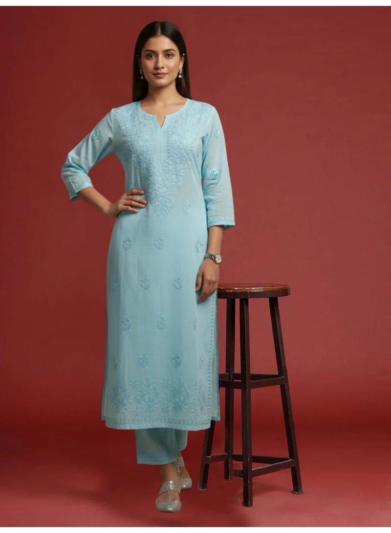 Women Hand Embroidered Chikankari Muslin Kurta Set-AL4104KS