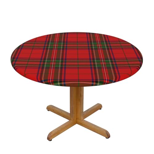 GTEVUTS Christmas Tablecloth Round Fitted Winter Decor Christmas Tartan Plaid Table Cover Elastic Edged Round Reusable Wipeable Table Cloth for New Year Kitchen Patio Party Fit 4044 inch - Image 3