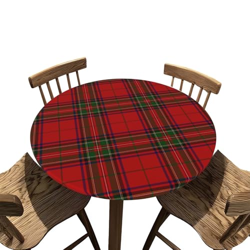 GTEVUTS Christmas Tablecloth Round Fitted Winter Decor Christmas Tartan Plaid Table Cover Elastic Edged Round Reusable Wipeable Table Cloth for New Year Kitchen Patio Party Fit 4044 inch - Image 1
