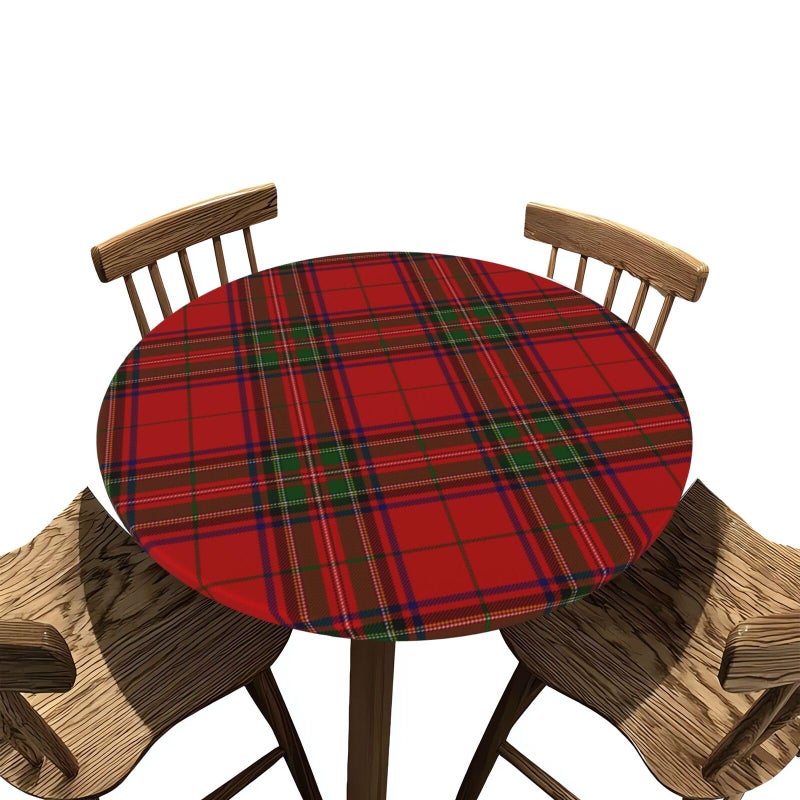 GTEVUTS Christmas Tablecloth Round Fitted Winter Decor Christmas Tartan Plaid Table Cover Elastic Edged Round Reusable Wipeable Table Cloth for New Year Kitchen Patio Party Fit 4044 inch - Image 2