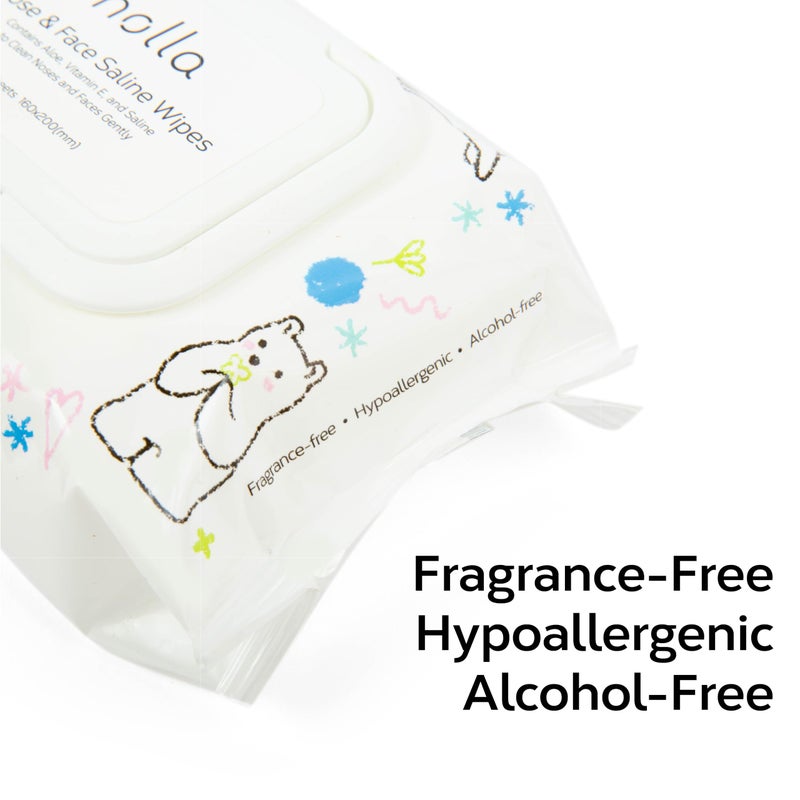 Nolla Nose and Face Wipes for Babies & Kids with Saline, Vitamin E, & Aloe | Unscented | Compostable, 180 Count (6 Packs of 30) - Image 5