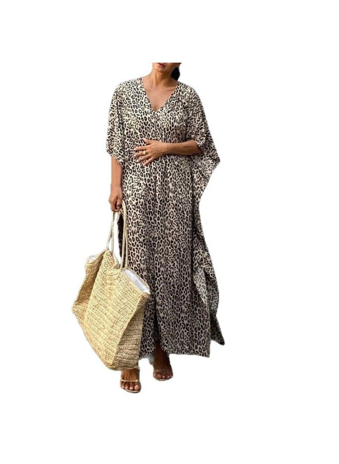 Generic - European And American Leopard Print Beach Blouse Loose Plus Size Robe Holiday Sun-protective Shirt Bikini Blouse MB255-Color:MB255-4- - Image 1