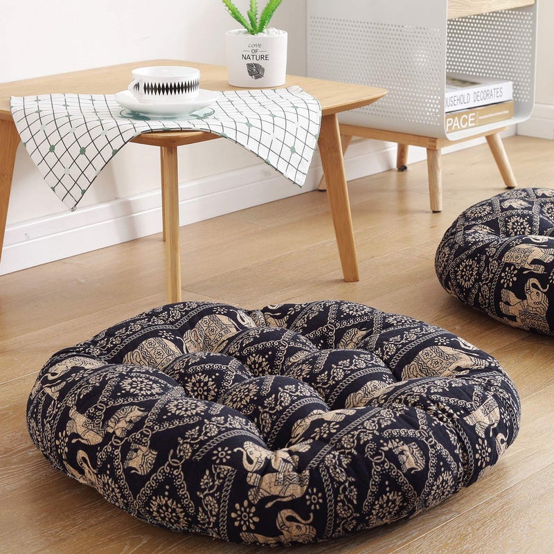 Sexysamba Boho Round Floor Seat Pillows Cushions 22 x 22 Soft Cotton Linen Bohemian Yoga Mandala Meditation Pouf Tatami Floor Pillow Cushion for Living Room Adults  Kids Casual Reading NooksElephant B