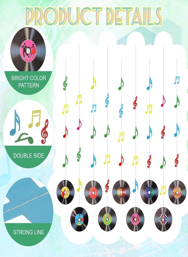 Foyods 9 Pcs Rock & Roll Party Decorations Set - Retro Vinyl Record & Music Note Hanging Cutouts, 50s 70s 90s Music Theme Decor Record Wall Decor, Musics Notes Banners Hanging Cutout Ceilings for Party Room - Image 3