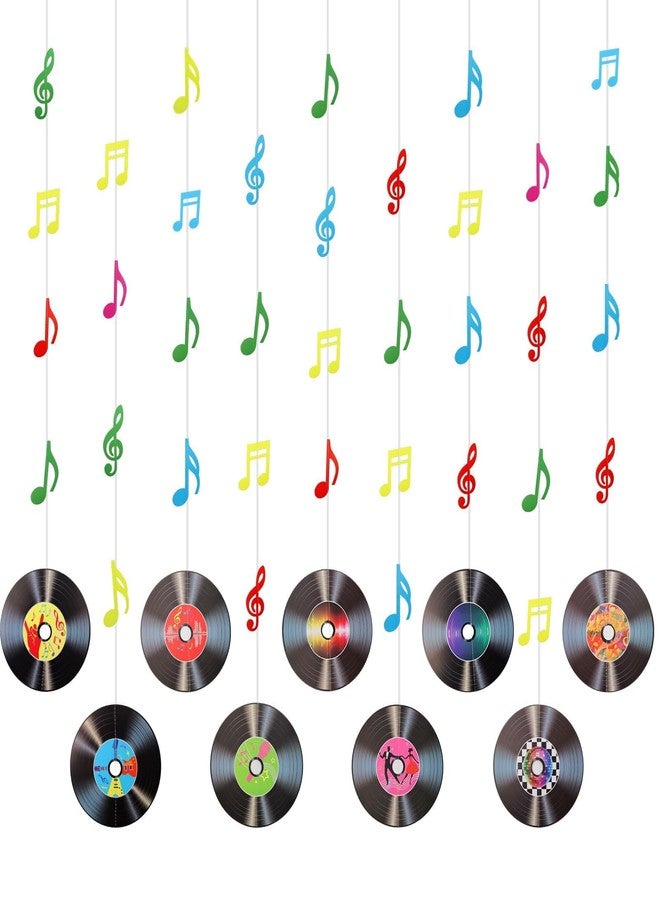 Foyods 9 Pcs Rock & Roll Party Decorations Set - Retro Vinyl Record & Music Note Hanging Cutouts, 50s 70s 90s Music Theme Decor Record Wall Decor, Musics Notes Banners Hanging Cutout Ceilings for Party Room - Image 1