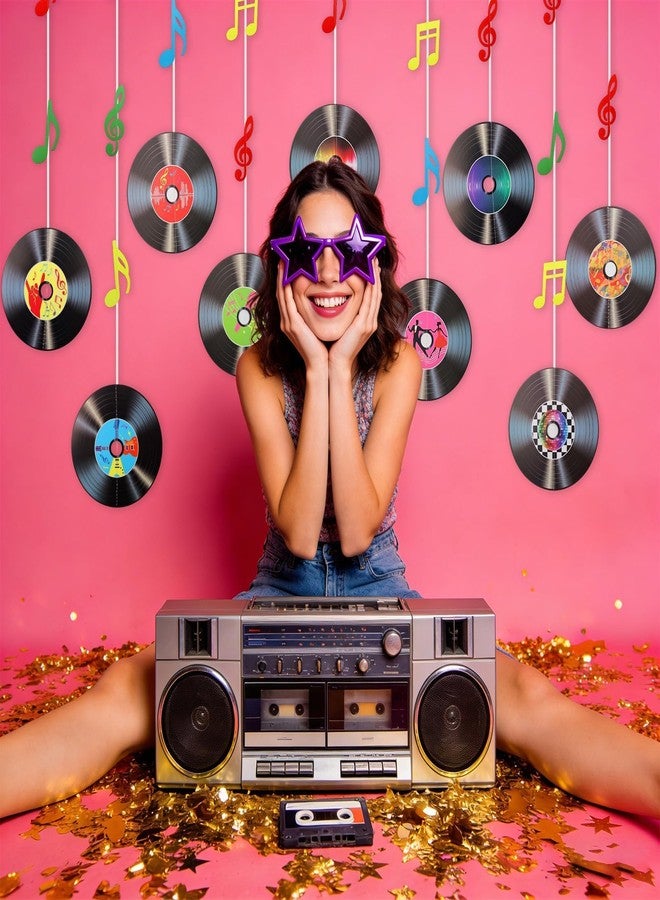 Foyods 9 Pcs Rock & Roll Party Decorations Set - Retro Vinyl Record & Music Note Hanging Cutouts, 50s 70s 90s Music Theme Decor Record Wall Decor, Musics Notes Banners Hanging Cutout Ceilings for Party Room - Image 5