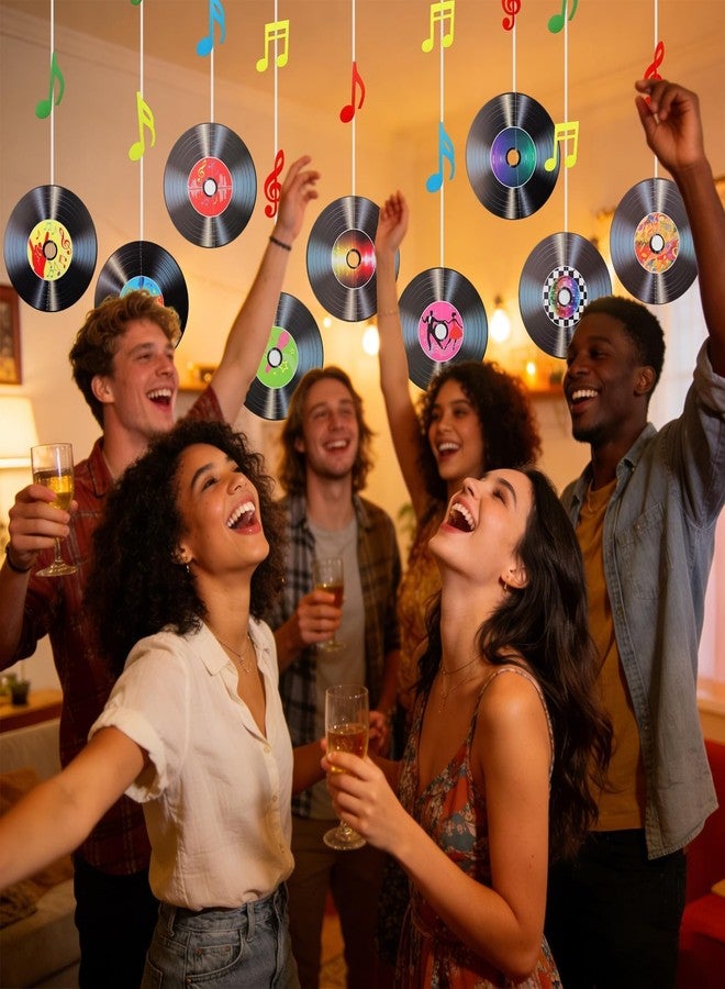 Foyods 9 Pcs Rock & Roll Party Decorations Set - Retro Vinyl Record & Music Note Hanging Cutouts, 50s 70s 90s Music Theme Decor Record Wall Decor, Musics Notes Banners Hanging Cutout Ceilings for Party Room - Image 4