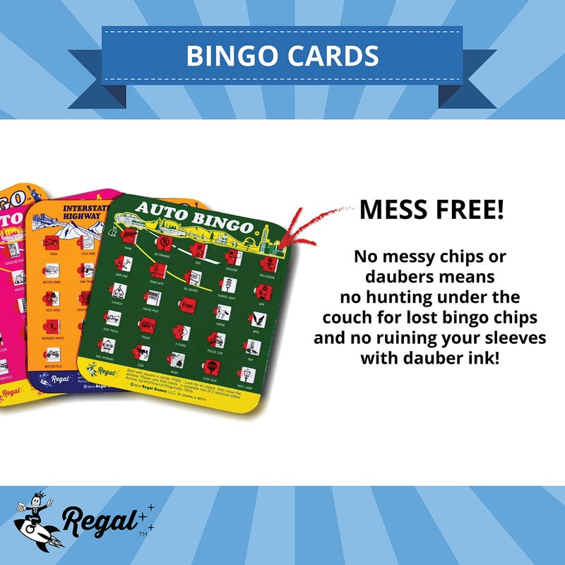 Regal Games Finger-Tip Shutter Bingo Cards with Sliding Windows - Interstate Bingo & Auto Bingo Game - Assorted Colors Travel Bingo Game Set Kids - Reusable, No Chips & Daubers Needed - 4 Packs - Image 4