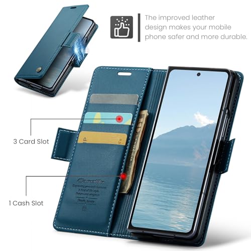 Rerzoiro for Samsung Galaxy Z Fold 6 Case, Premium PU Leather Wallet Case Flip Cover with [RFID Blocking][Card Holder][Stand Function] Shockproof Protective for Samsung Galaxy Z Fold 6, Blue - Image 3