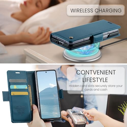 Rerzoiro for Samsung Galaxy Z Fold 6 Case, Premium PU Leather Wallet Case Flip Cover with [RFID Blocking][Card Holder][Stand Function] Shockproof Protective for Samsung Galaxy Z Fold 6, Blue - Image 4