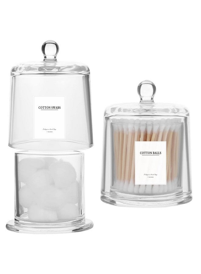 rejomiik حامل أعواد القطن من ريجومييك - عبوتان من زجاج سميك مع غطاء لملحقات الحمام ومنظمات الزينة وتخزين المكياج للكرات القطنية، الأعواد، إسفنجات المكياج، الحلوى، المجوهرات، شفاف - Image 1