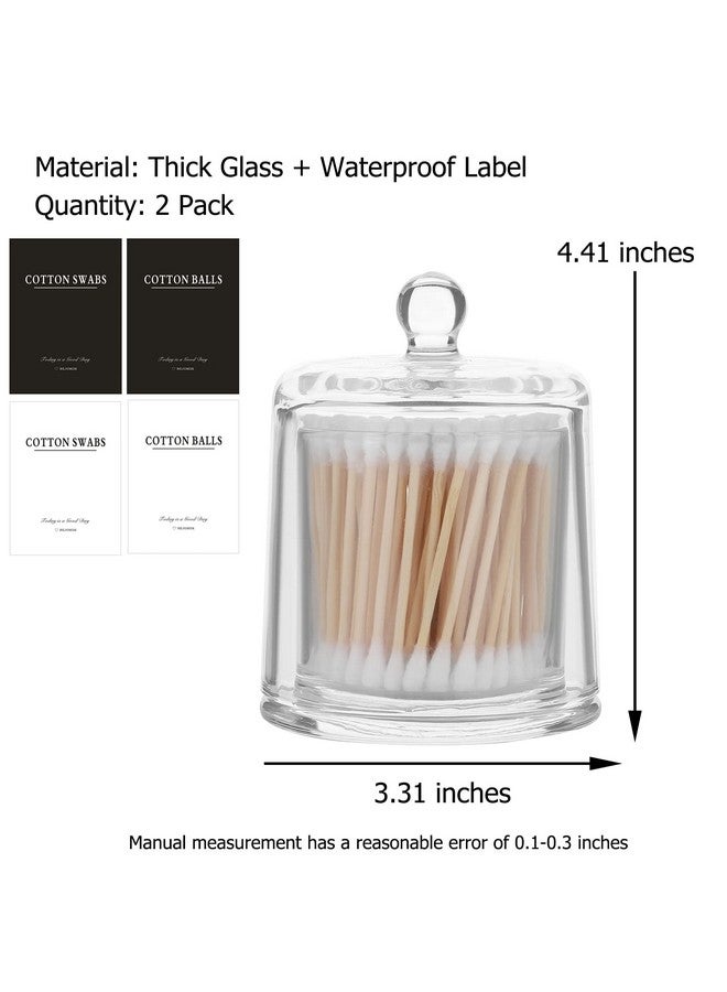 rejomiik حامل أعواد القطن من ريجومييك - عبوتان من زجاج سميك مع غطاء لملحقات الحمام ومنظمات الزينة وتخزين المكياج للكرات القطنية، الأعواد، إسفنجات المكياج، الحلوى، المجوهرات، شفاف - Image 3