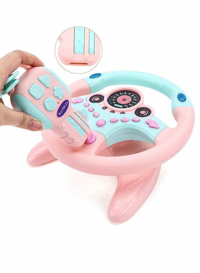 KASTWAVE Musical Toys, Kids Steering Wheel for Backseat with Car Key Pretend Driving Simulated Driving Steering Wheel Toy with Light and Music Gifts, for Kids, Pink - Image 2