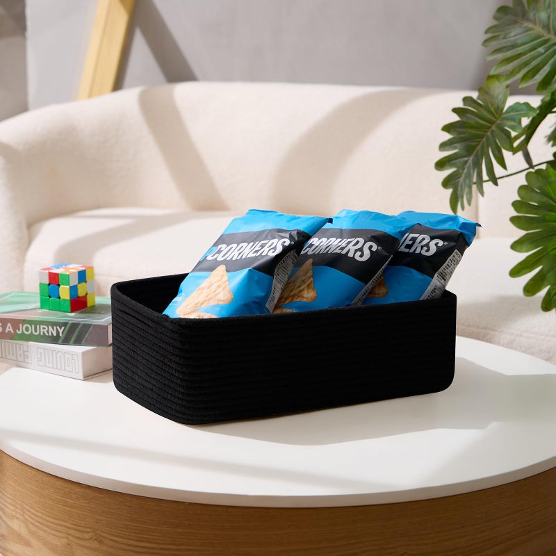MiniArk Large Shallow Organizing Baskets 15x11x5.1 Inches - Rope Woven Storage Bins for Bathroom, Shelves, Cube Closet, Black 2 Packs - Image 5