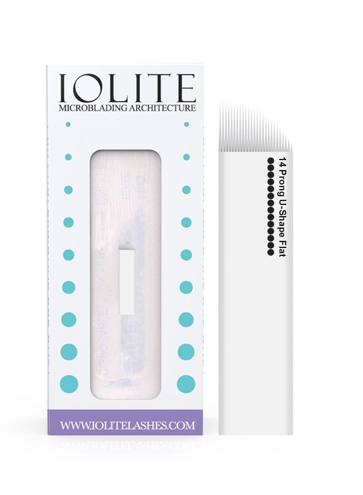 IOLITE Microblading 14 Prong U shape flat Needle spamu needles size 18mm one time use disposable blade sterile packaged 12pcs - Image 1