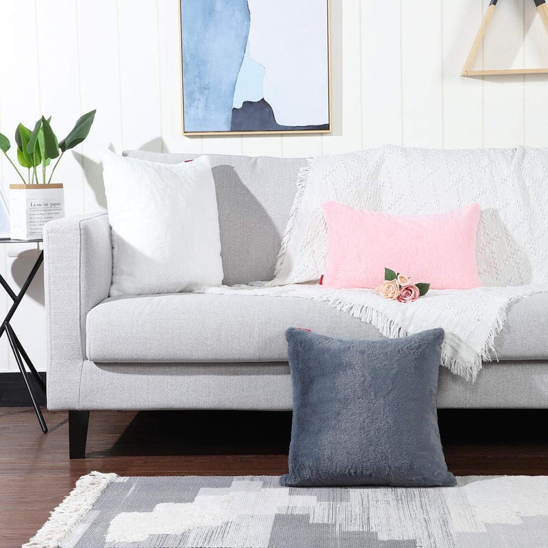 MANDIOO Pack of 2 Pure Snow White Faux Fur Fuzzy Cozy Soft Decorative Throw Pillow Covers Set Cushion Cases Pillowcases for Sofa Bedroom Car 16x16 Inches - Image 5