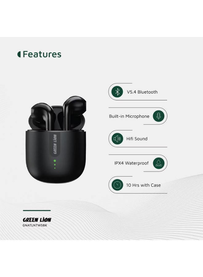 Green Lion Atlanta Wireless Earbuds with Built-in Microphone, IPX4 Water Resistance, Voice Assistant, HD Sound, Touch Control, and Up to 3 Hours of Playtime - Black - Image 3