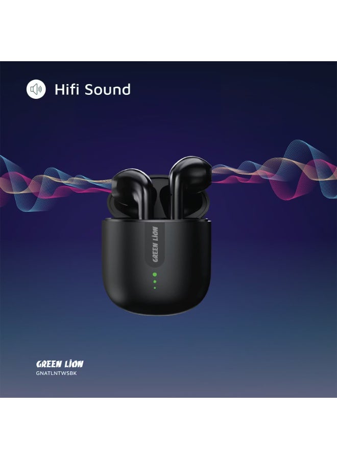 Green Lion Atlanta Wireless Earbuds with Built-in Microphone, IPX4 Water Resistance, Voice Assistant, HD Sound, Touch Control, and Up to 3 Hours of Playtime - Black - Image 5