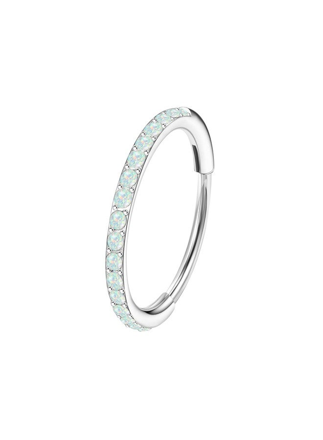 MJust Opal Nose Hoops for Women Men - 316L Surgical Steel Hinged Nose Rings 20G Clicker Septum Nose Ring Lip Helix Cartilage Hoop Earring Daith Rook Conch Body Piercing Jewelry 6MM 7MM 8MM 10MM - Image 1