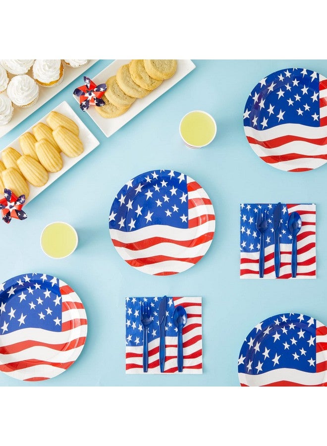 Juvale 144 Piece Patriotic Party Supplies, American Flag Plates, Napkins, Cups, Cutlery for 4th of July, Memorial Day Decorations for American Themed Party, Citizenship Party (Serves 24)  - Image 2