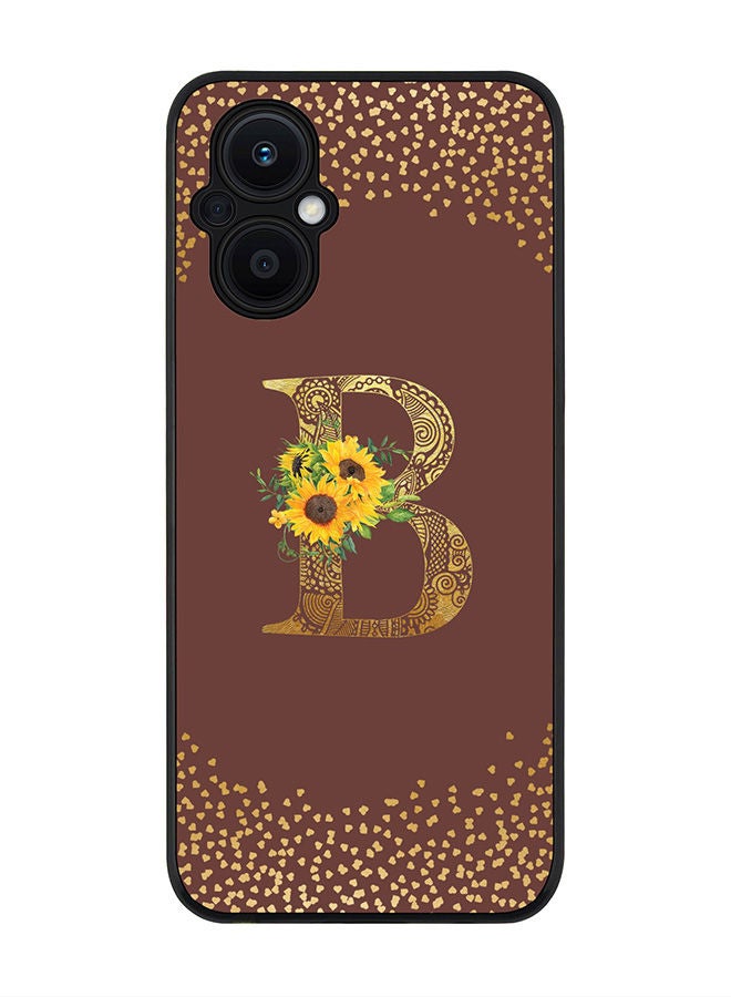 Stylizedd Rugged Black edge case for Oppo Reno7 Z  Slim fit Soft Case Flexible Rubber Edges Anti Drop TPU Gel Thin Cover - Custom Monogram Initial Letter Floral Pattern Alphabet - B (Brown ) - Image 1