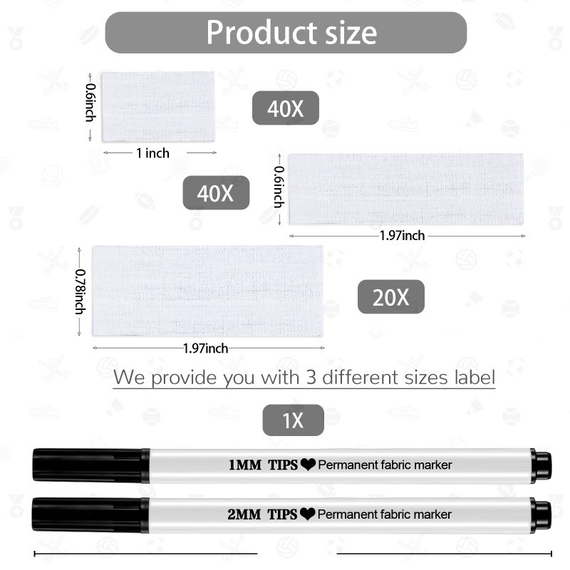 Tatuo 100 Pieces Precut Iron on Labels for Clothing and 2 Pcs Permanent Fabric Markers Laundry Marker Personalized Blank Clothing Name Tags for Nursing Homes, Camp, College, and Uniforms, 3 Size - Image 2