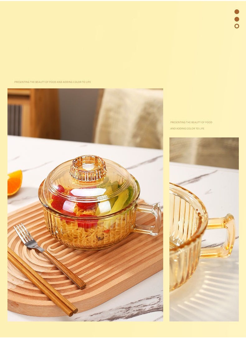 Home Box - Soup Bowl and Glass Mugs with Lid and Small Handle700 ml Mixing Cereal Oatmeal Microwave Safe Kitchen Accessories Liquid Milk Cups for Breakfast Coffee Ice Cream Snacks Salad Yogurt11.9X15CM - Image 1