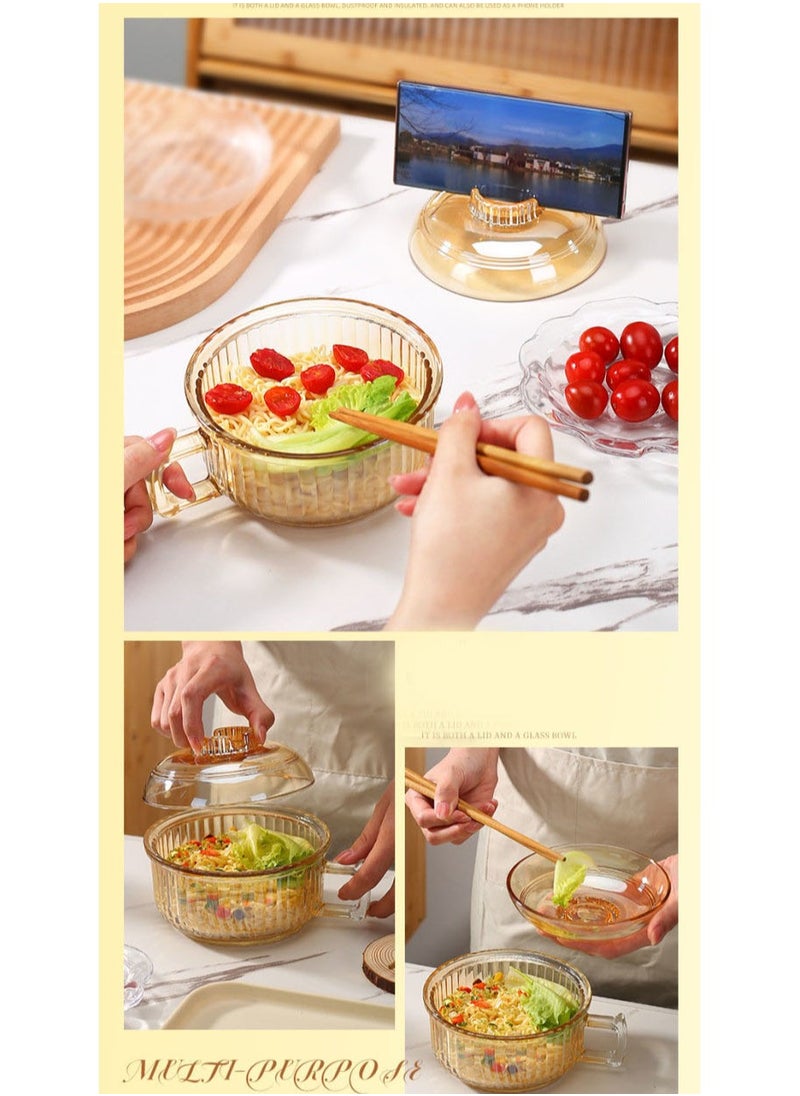 Home Box - Soup Bowl and Glass Mugs with Lid and Small Handle700 ml Mixing Cereal Oatmeal Microwave Safe Kitchen Accessories Liquid Milk Cups for Breakfast Coffee Ice Cream Snacks Salad Yogurt11.9X15CM - Image 1